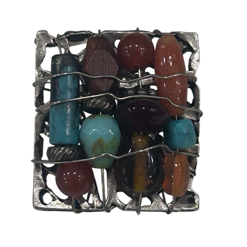 Vintage Artisan Style Wire-wrapped Clip-on Earrings Clustered Beads And Stones